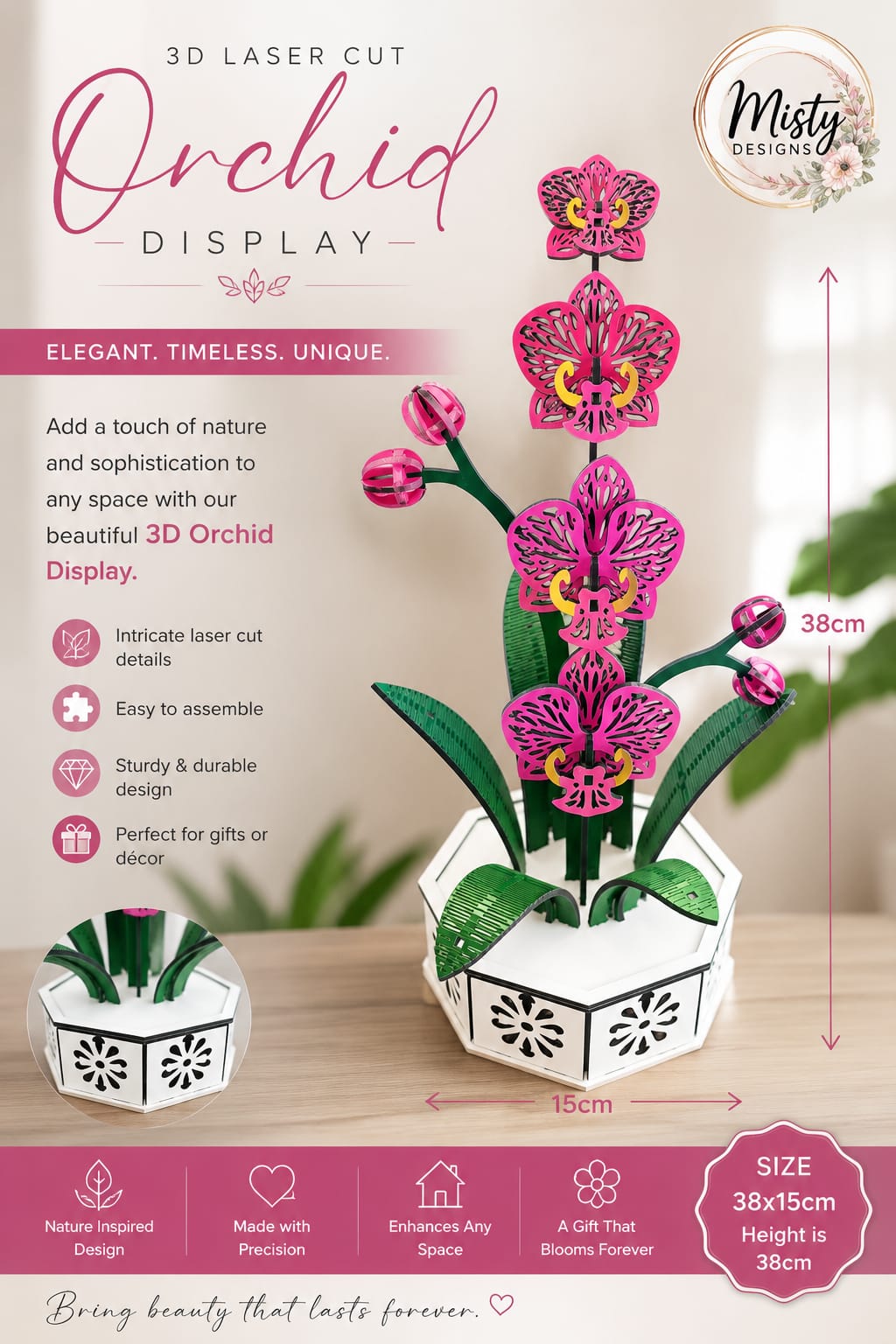 Elegant Wooden Orchid Décor