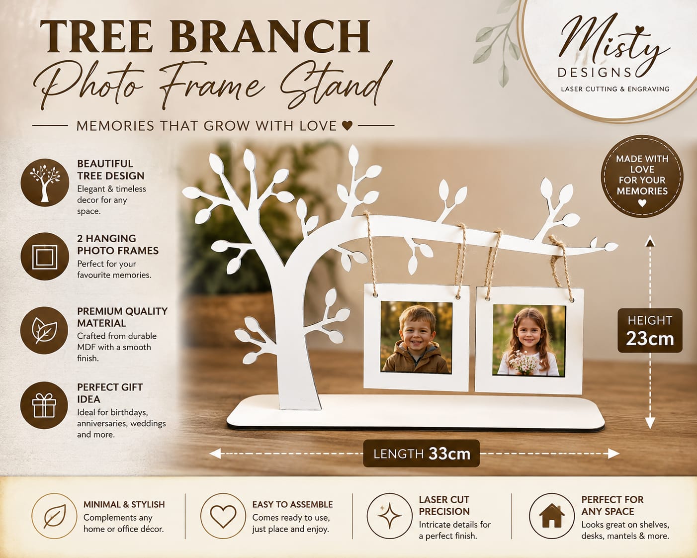 🌳 Tree Branch Photo Frame Stand
