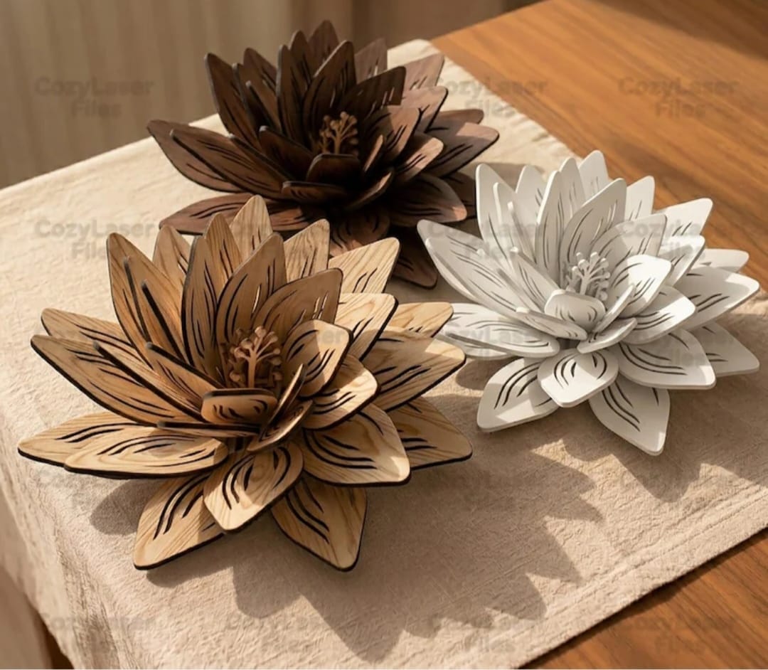 3D Wooden Lotus Flower Décor