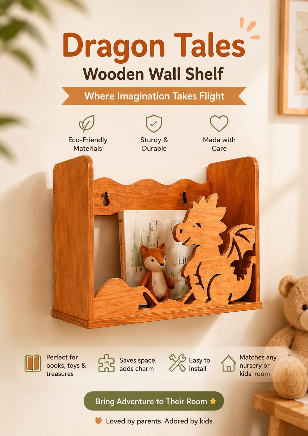 Dragon Tales Wooden Wall Shelf 🐉