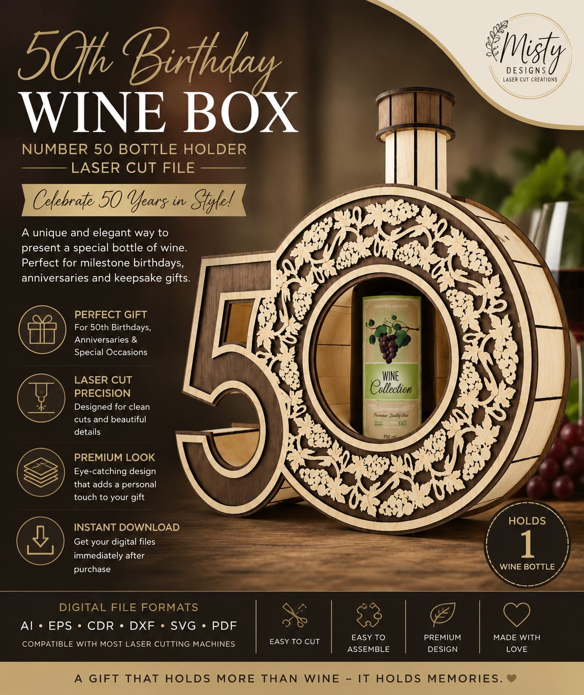 50th Birthday Wine Bottle Holder