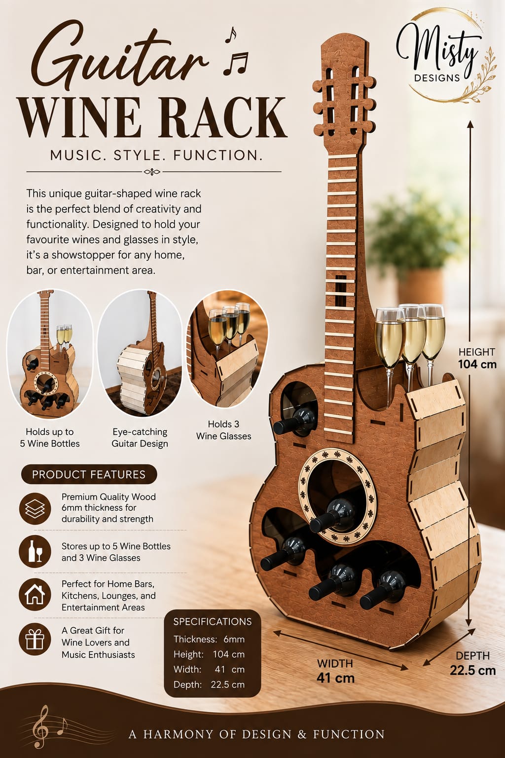 🎸🍷 Guitar-Shaped Wine Rack