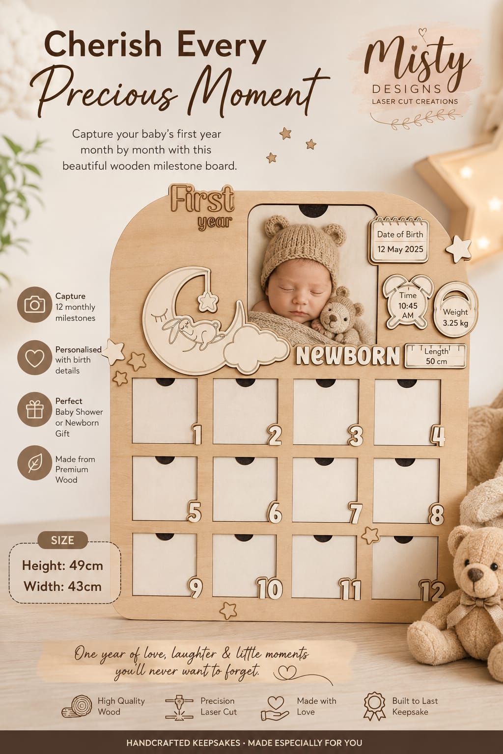 👶 Baby's First Year Milestone Board 👶Rabit Moon