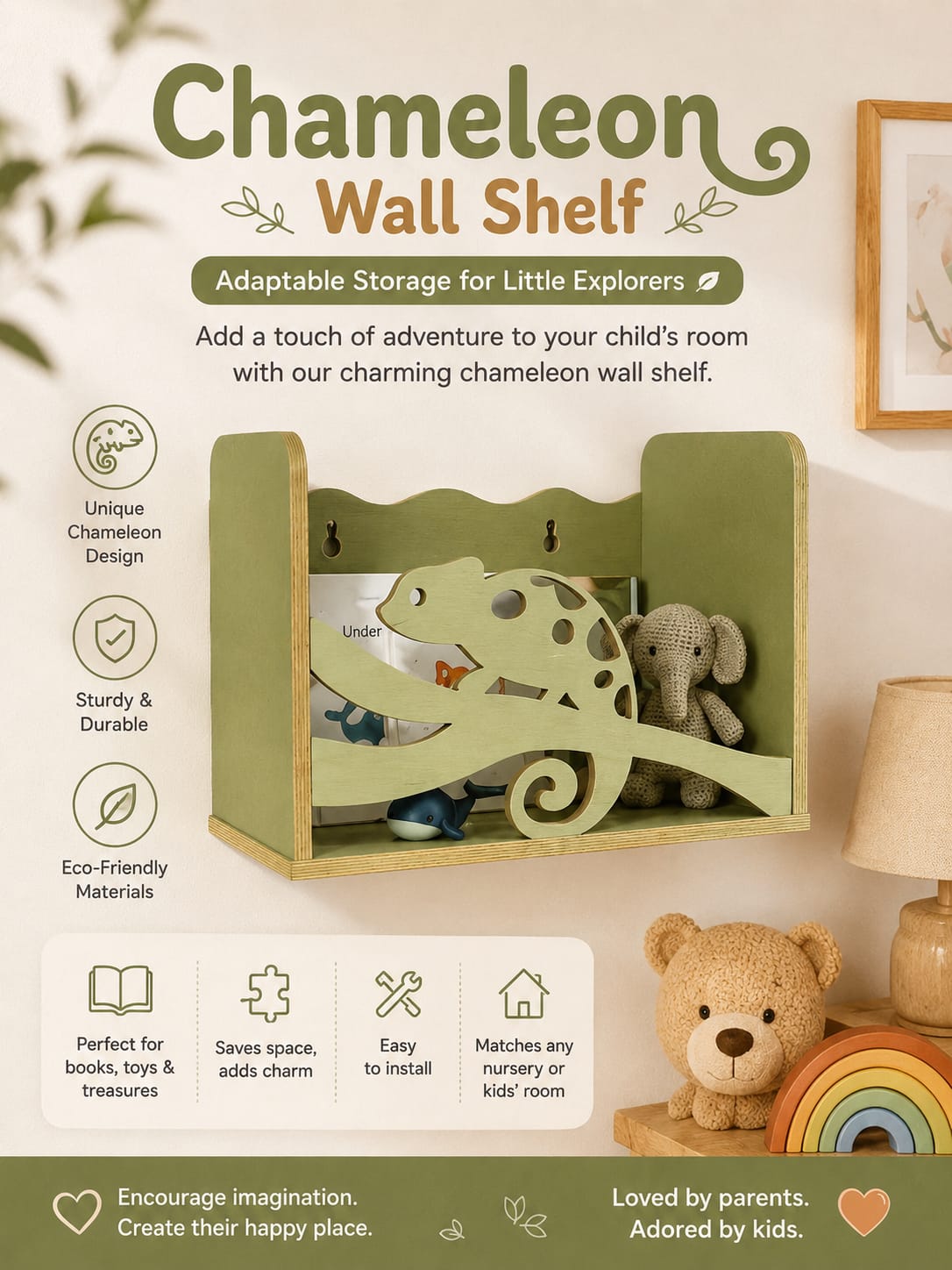 Chameleon Wooden Wall Shelf 🦎