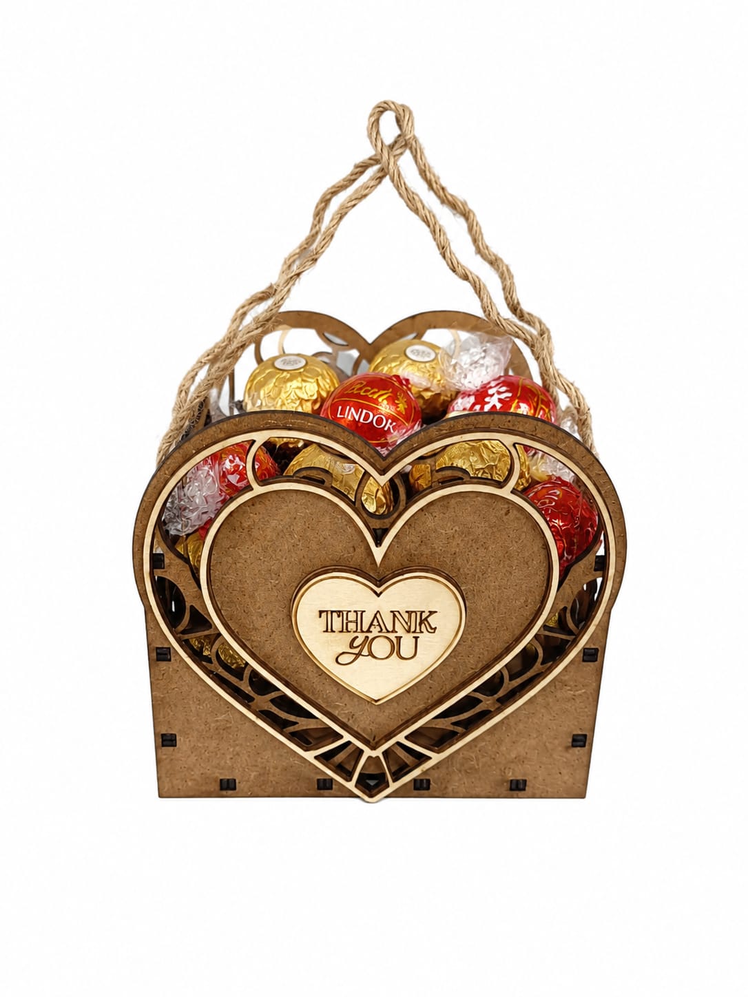 Heart-Shaped Wooden Gift Box – "Thank You" Edition