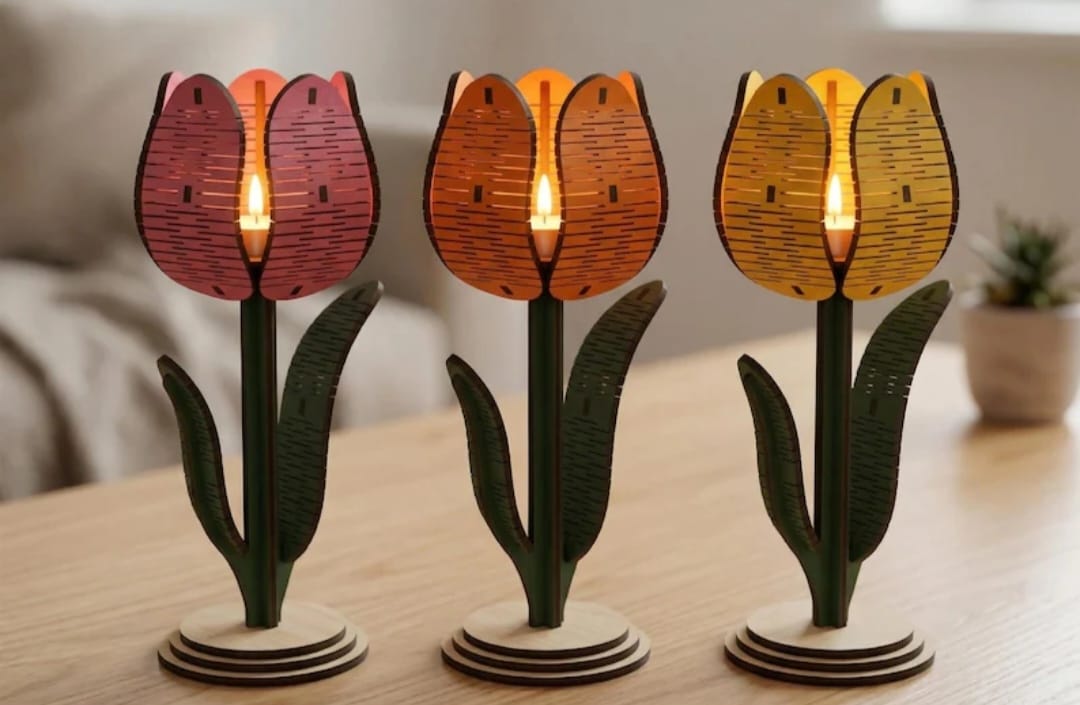 🌷 Wooden Tulip Tealight Holder 🌷