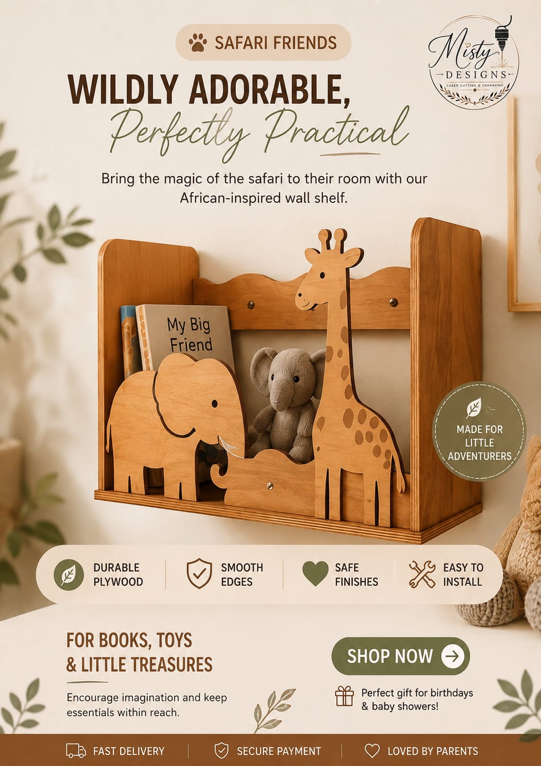 Safari Friends Children's Wall Shelf