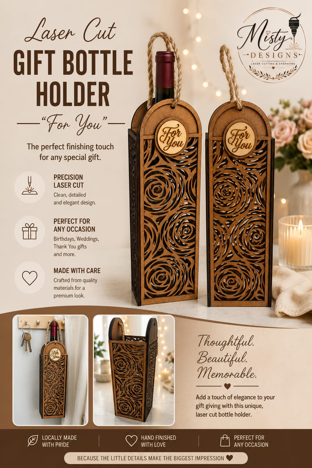 Laser Cut Wooden Bottle Gift Holder