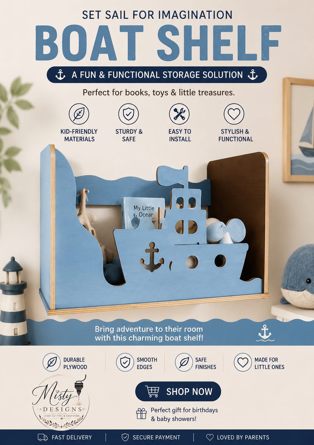 Ocean Adventure Boat Wall Shelf